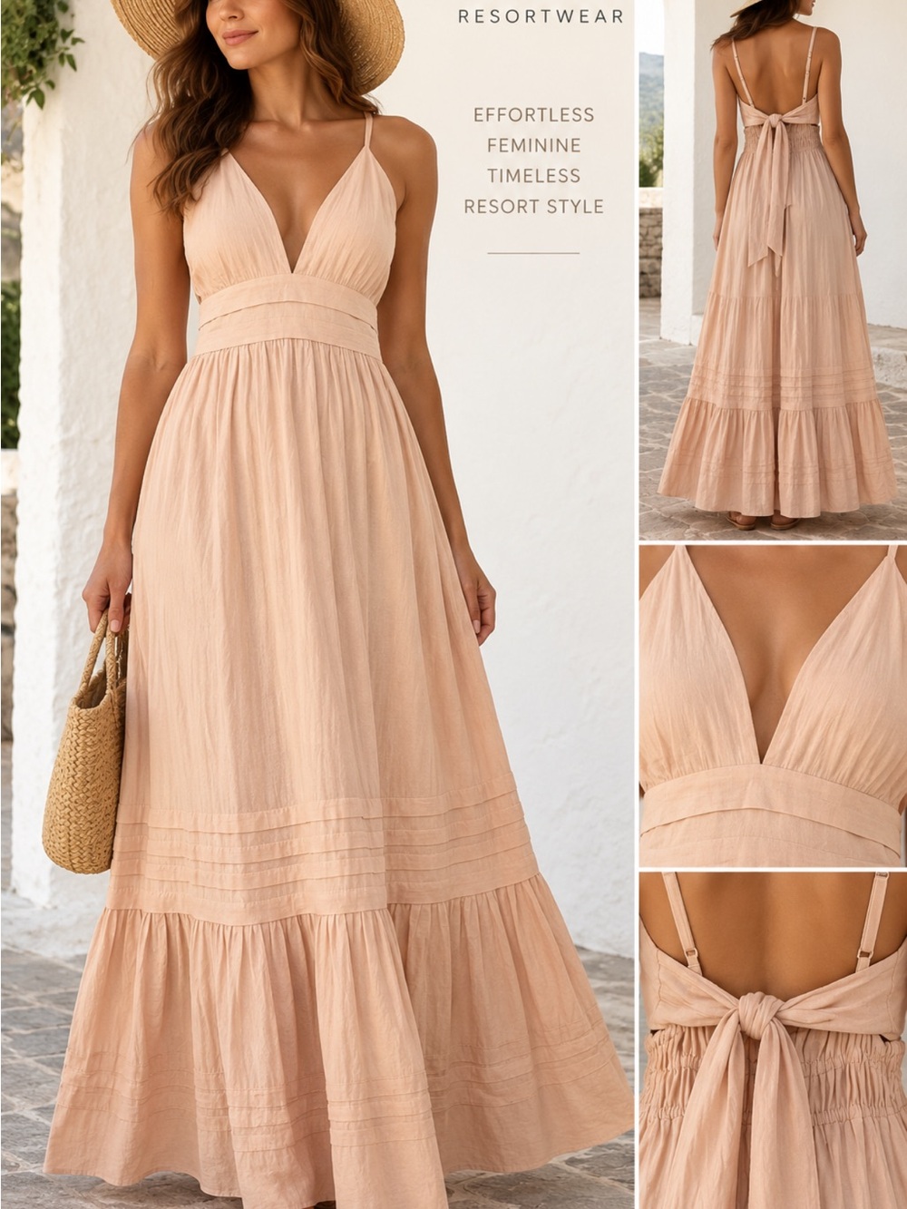 Spaghetti-Strap V-Neck Maxi Dress in Blush